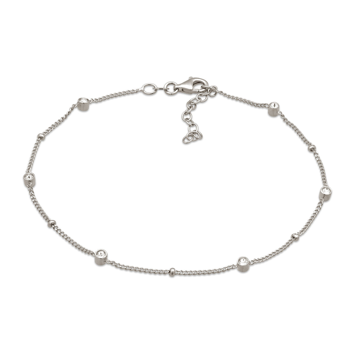 Silber - Elli | Fußkettchen Kugeln | Mit Kristallen von Swarovski® (Weiß) | 925 Sterling Silber