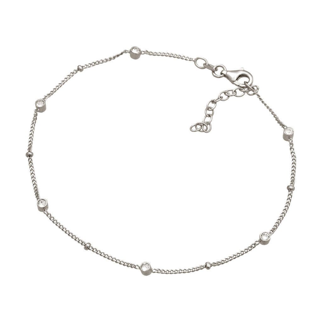Silber - Elli | Fußkettchen Kugeln | Mit Kristallen von Swarovski® (Weiß) | 925 Sterling Silber