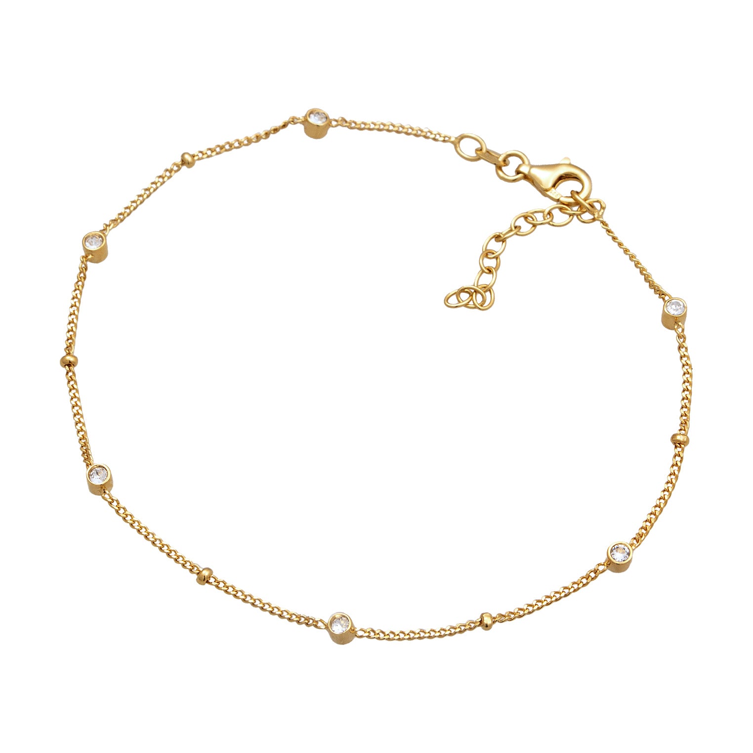 Gold - Elli | Fußkettchen Kugeln | Mit Kristallen von Swarovski® (Weiß) | 925 Sterling Silber vergoldet