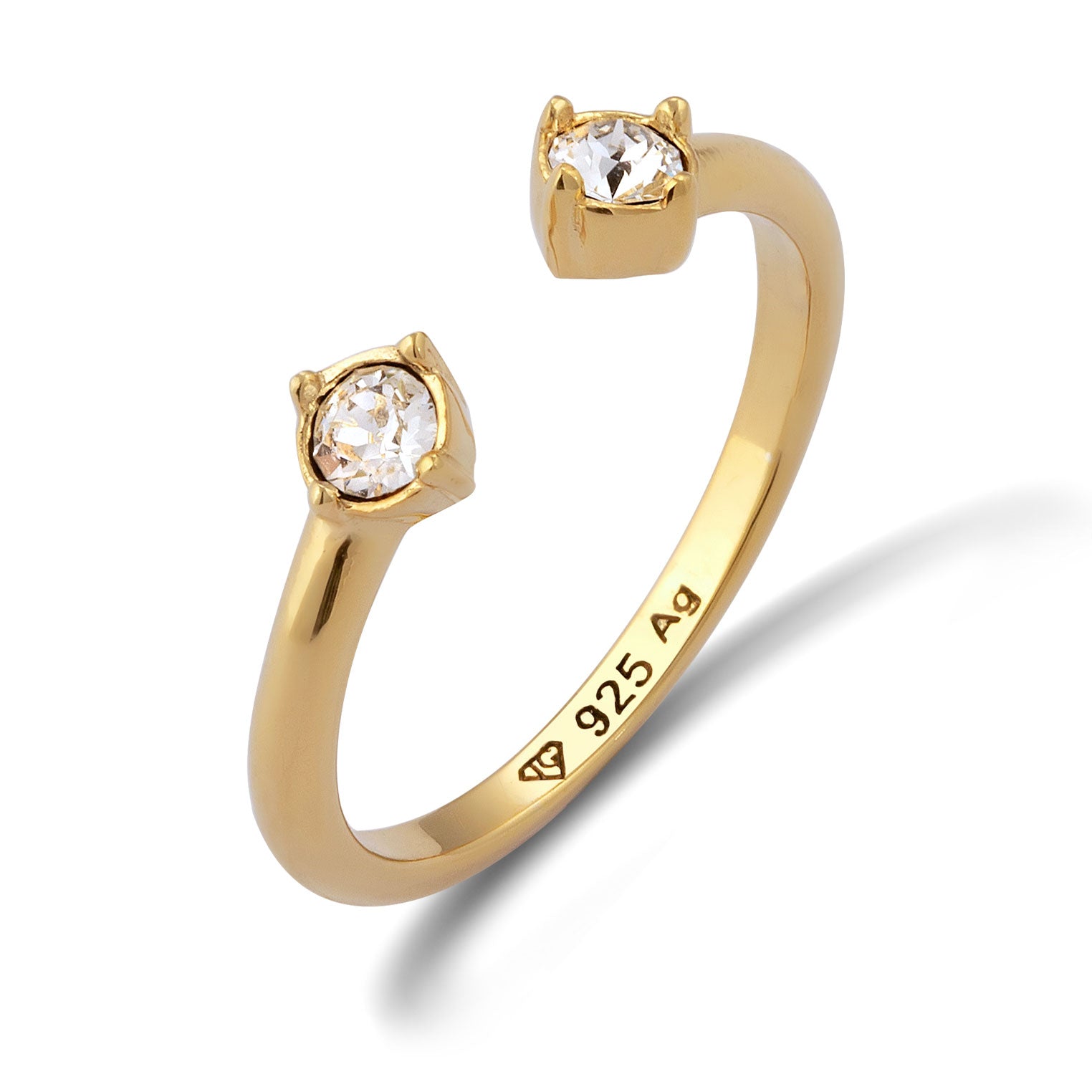 Gold - Elli | Ring Offen | Mit Kristallen von Swarovski® (Weiß) | 925 Sterling Silber vergoldet