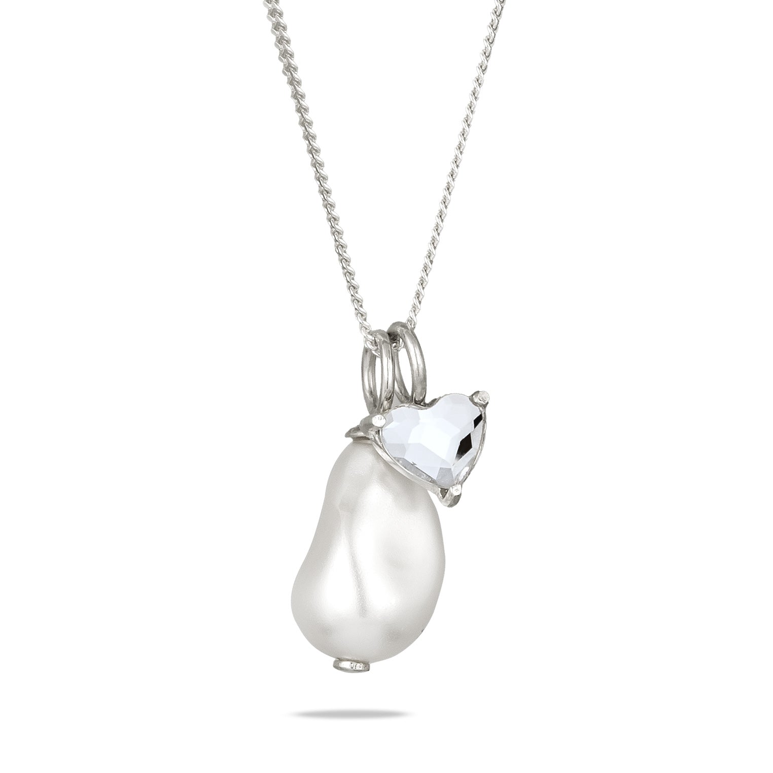 Silber - Elli | Halskette Herz | Mit Kristallen von Swarovski® & Barockperle | 925 Sterling Silber
