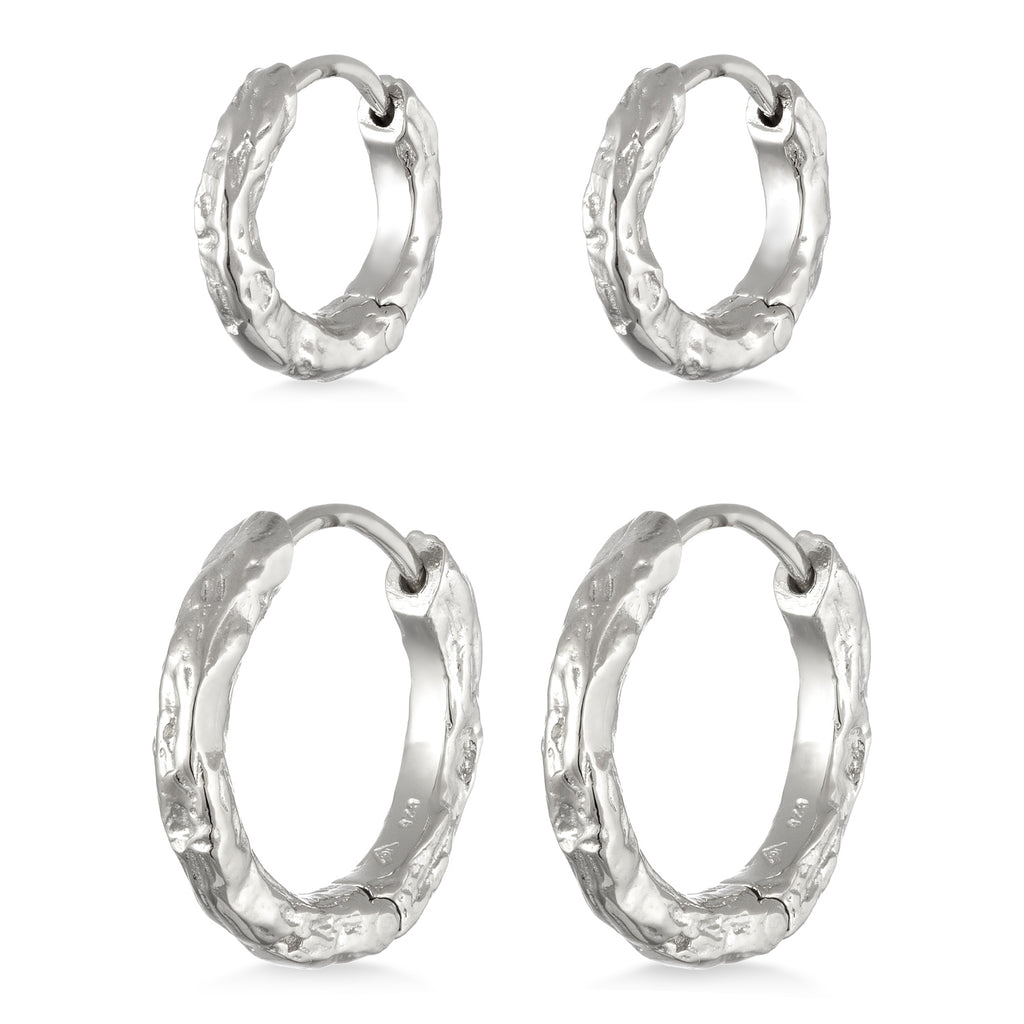 Silber - Elli | Creoles Set Strukturiert | 925 Sterling Silber