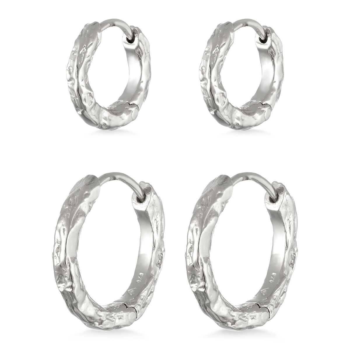 Silber - Elli | Creoles Set Strukturiert | 925 Sterling Silber