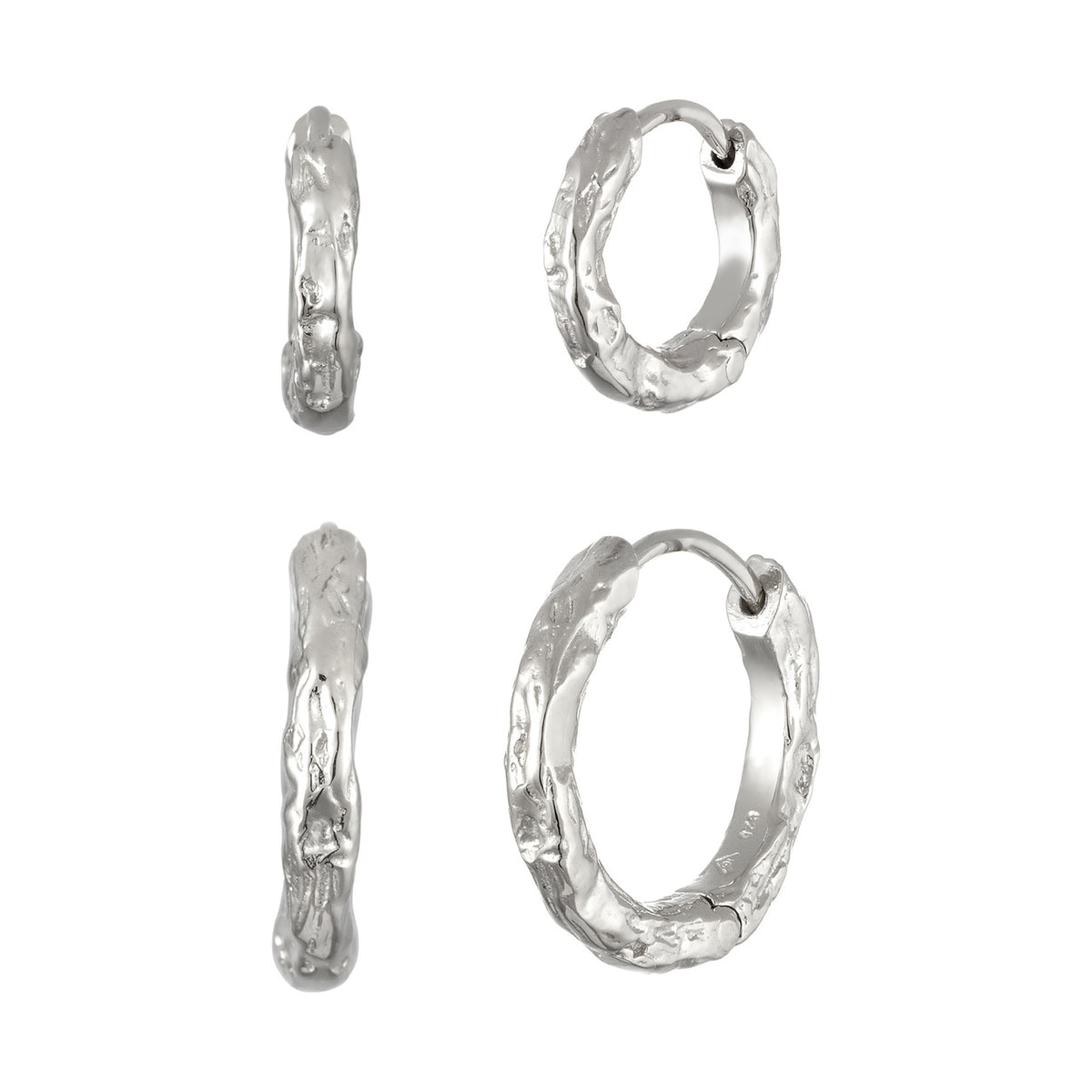Silber - Elli | Creoles Set Strukturiert | 925 Sterling Silber