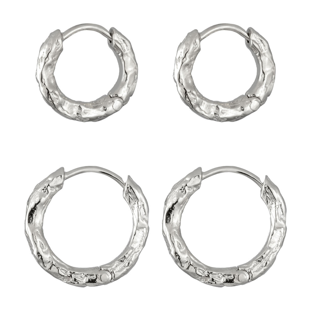 Silber - Elli | Creoles Set Strukturiert | 925 Sterling Silber