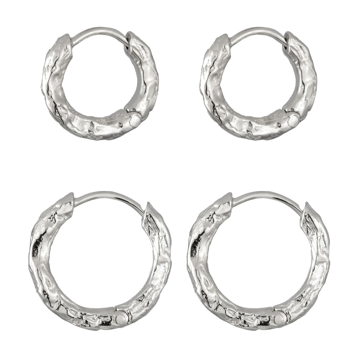 Silber - Elli | Creoles Set Strukturiert | 925 Sterling Silber
