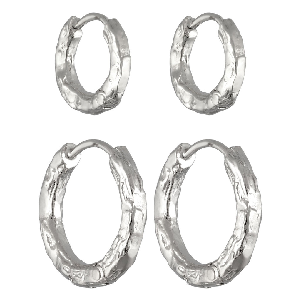 Silber - Elli | Creoles Set Strukturiert | 925 Sterling Silber