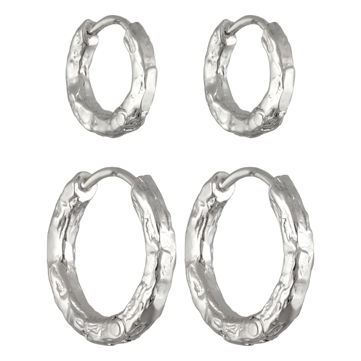 Silber - Elli | Creoles Set Strukturiert | 925 Sterling Silber