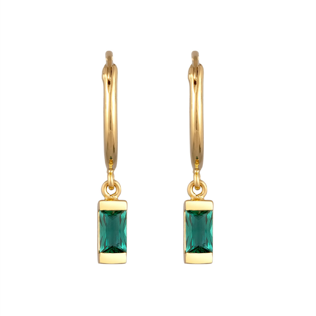 Gold - Elli PREMIUM | Creolen Anhänger Rechteck | Synthetischer Smaragd (Grün) | 925 Sterling Silber vergoldet