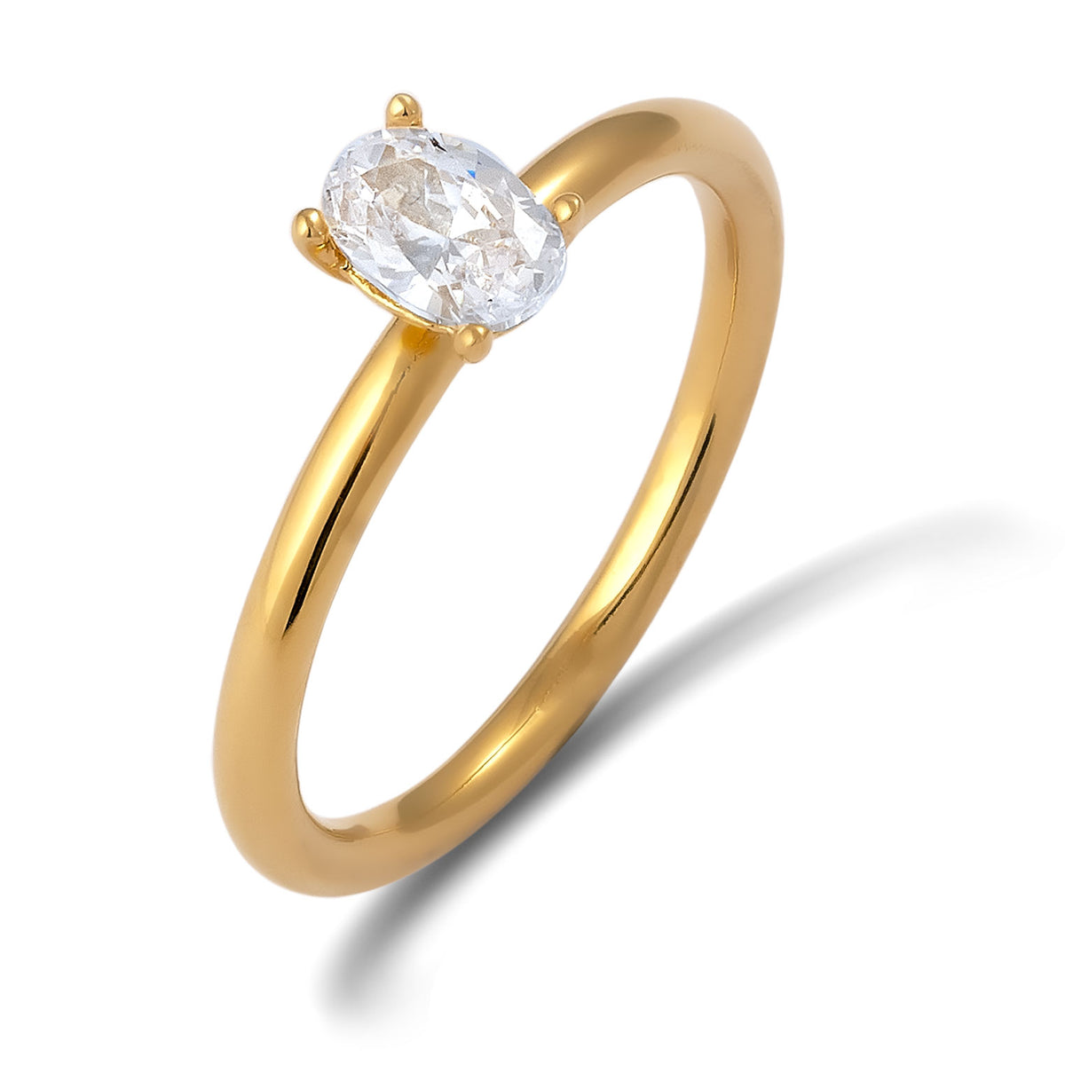 Weiß - Elli | Solitär-Ring | Zirkonia (Weiß) | 925 Sterling Silber vergoldet