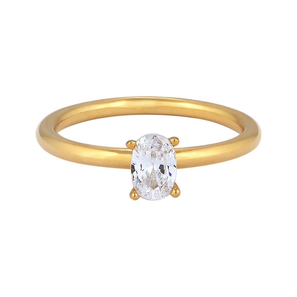 Weiß - Elli | Solitär-Ring | Zirkonia (Weiß) | 925 Sterling Silber vergoldet