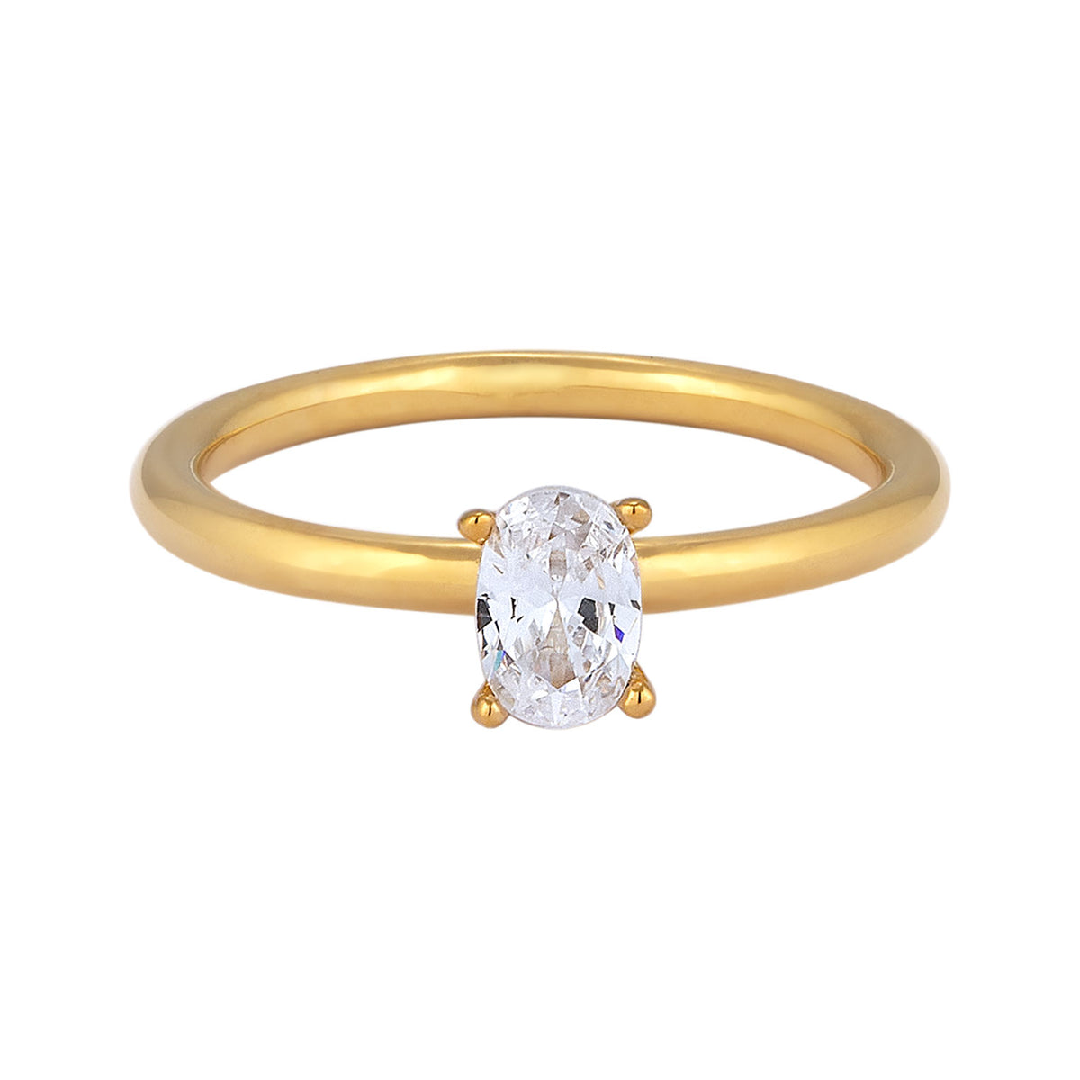 Weiß - Elli | Solitär-Ring | Zirkonia (Weiß) | 925 Sterling Silber vergoldet