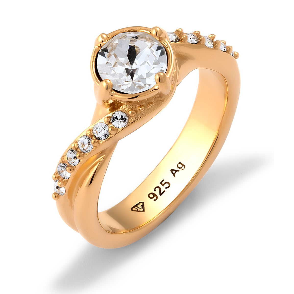 Gold - Elli | Verlobungsring | Mit Kristallen von Swarovski® (Weiß) | 925 Sterling Silber vergoldet