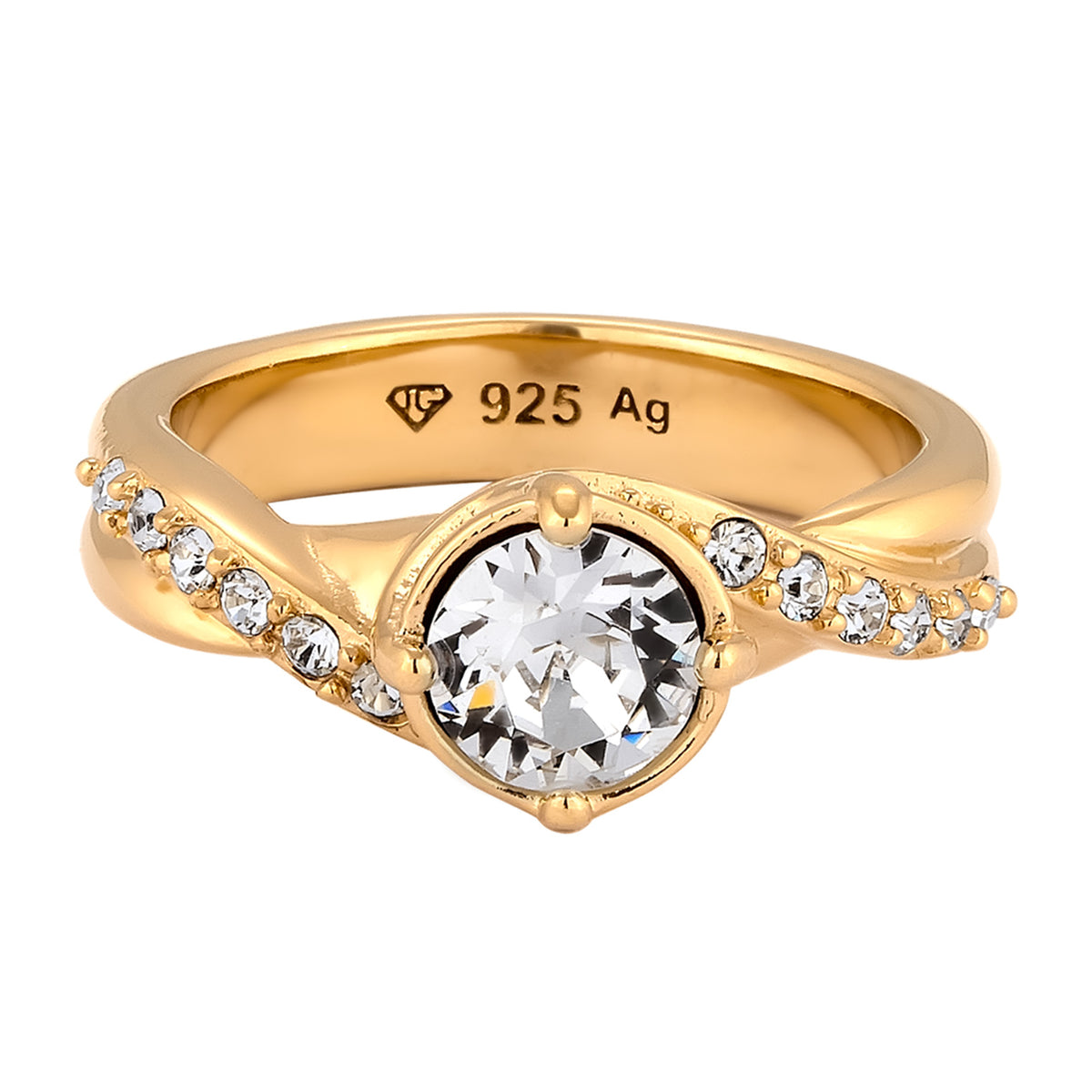 Gold - Elli | Verlobungsring | Mit Kristallen von Swarovski® (Weiß) | 925 Sterling Silber vergoldet