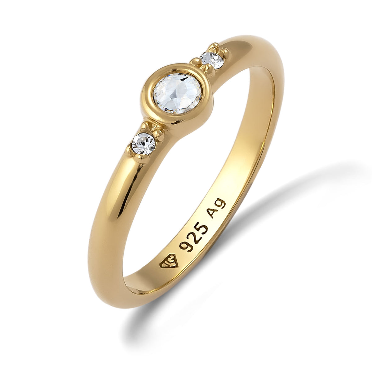 Gold - Elli | Solitär-Ring | Mit Kristallen von Swarovski® (Weiß) | 925 Sterling Silber vergoldet