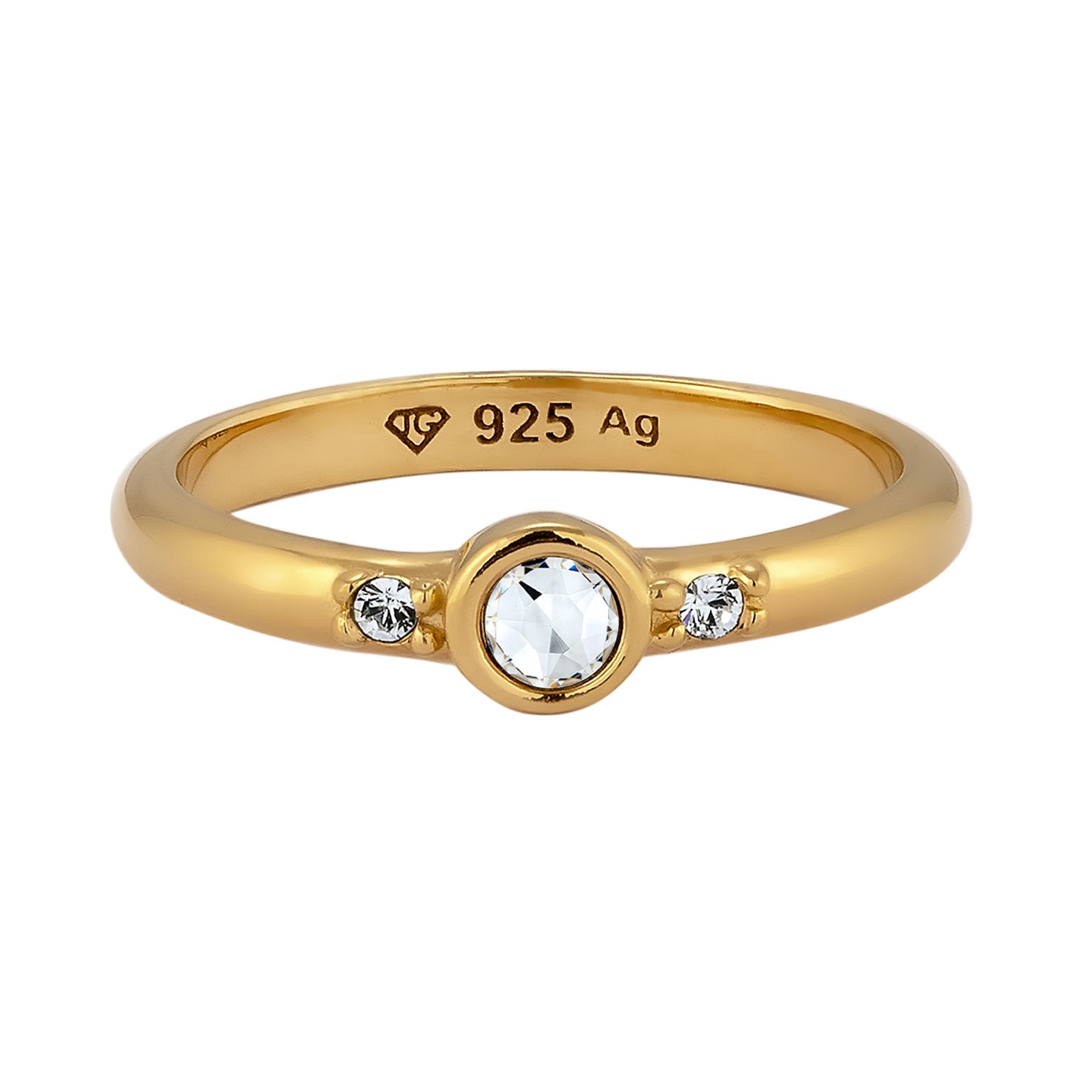 Gold - Elli | Solitär-Ring | Mit Kristallen von Swarovski® (Weiß) | 925 Sterling Silber vergoldet