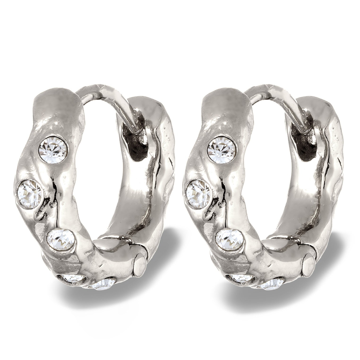 Silber - Elli | Creolen Organic | Glas Kristalle (Weiß) | 925 Sterling Silber