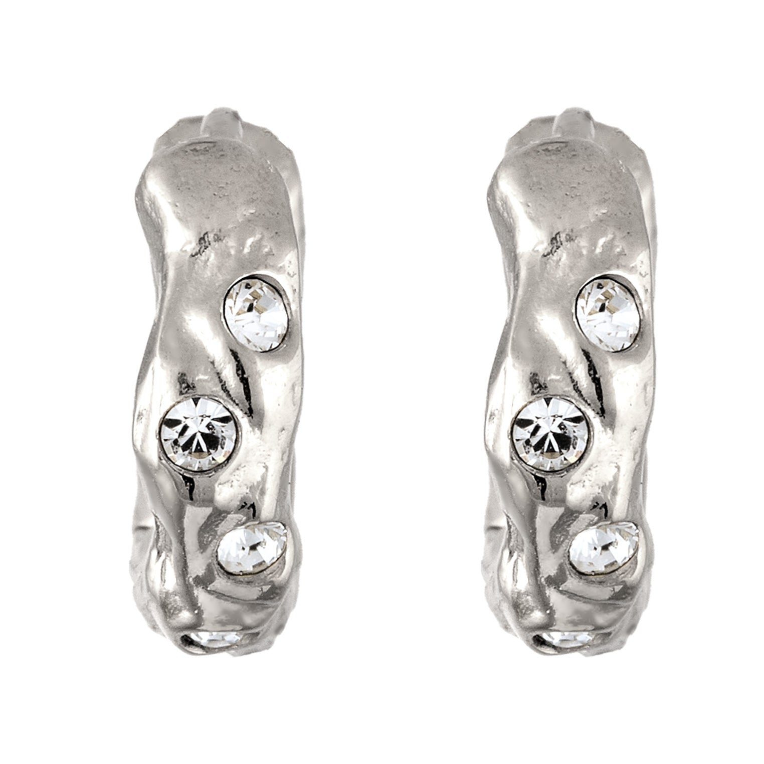 Silber - Elli | Creolen Organic | Glas Kristalle (Weiß) | 925 Sterling Silber
