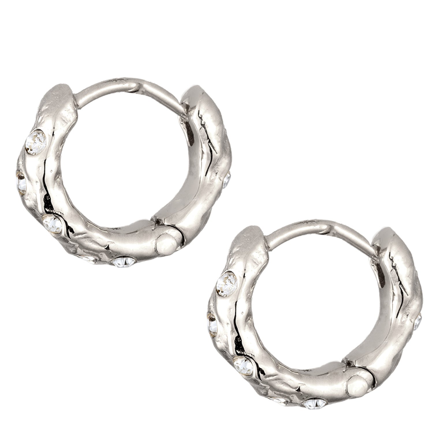 Silber - Elli | Creolen Organic | Glas Kristalle (Weiß) | 925 Sterling Silber