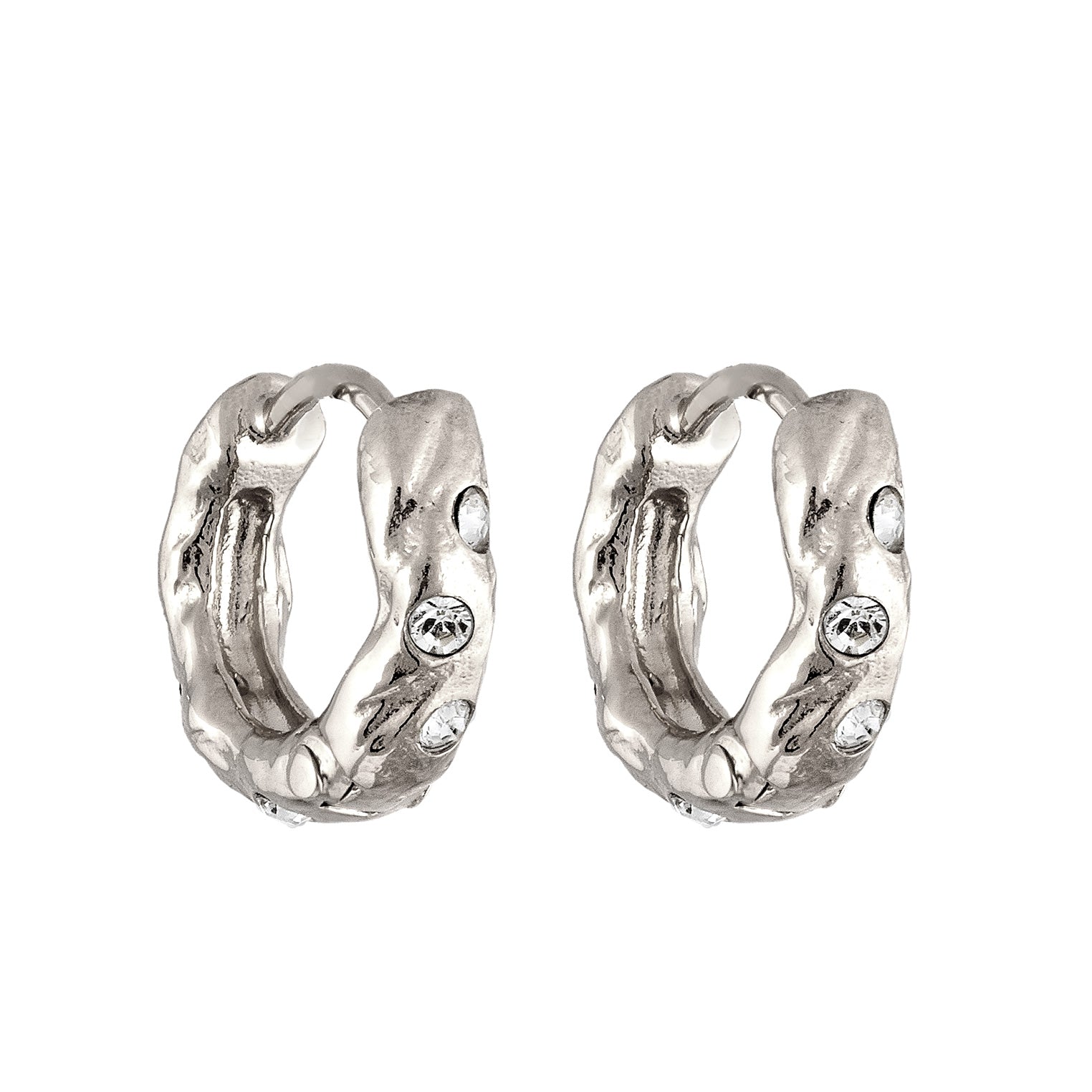 Silber - Elli | Creolen Organic | Glas Kristalle (Weiß) | 925 Sterling Silber