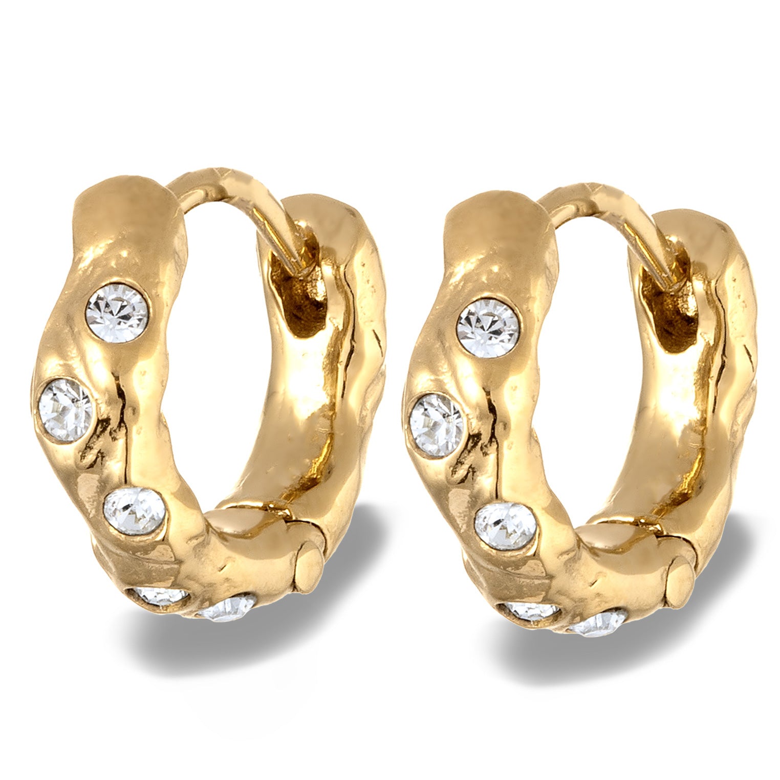 Gold - Elli | Creolen Organic | Mit Kristallen von Swarovski® (Weiß) | 925 Sterling Silbe vergoldet