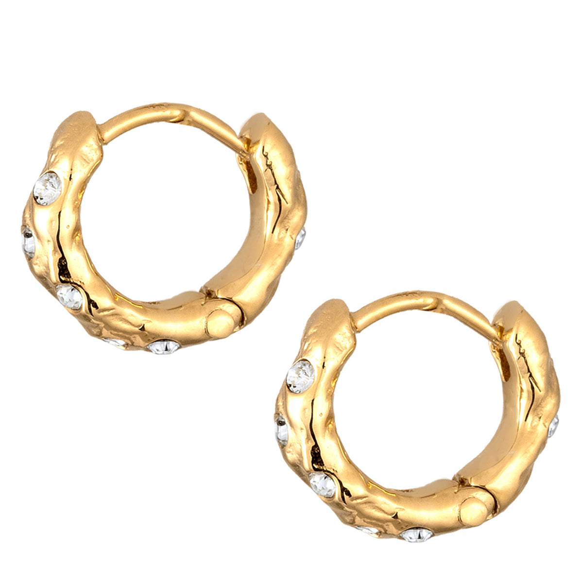 Gold - Elli | Creolen Organic | Mit Kristallen von Swarovski® (Weiß) | 925 Sterling Silbe vergoldet