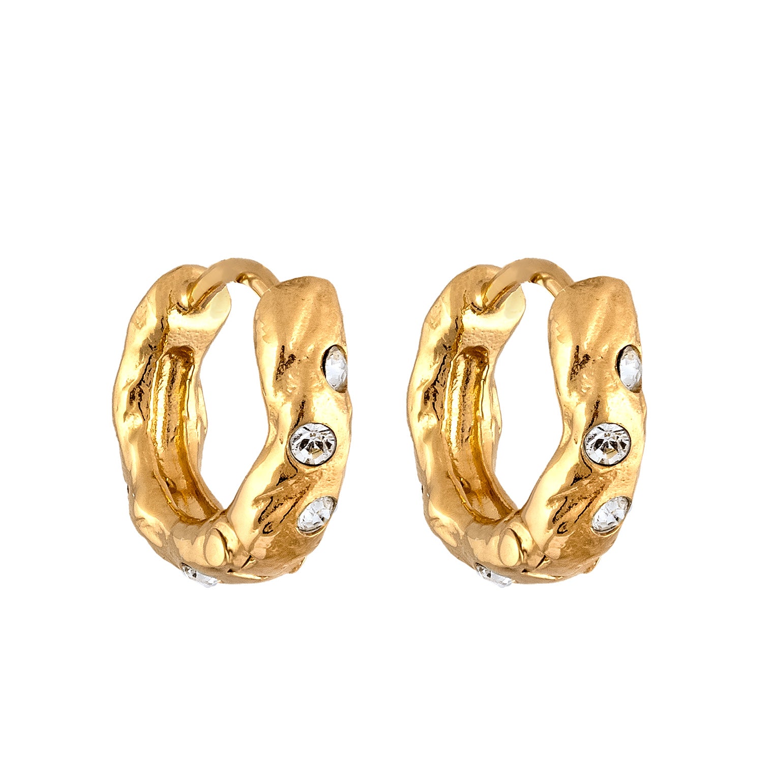 Gold - Elli | Creolen Organic | Mit Kristallen von Swarovski® (Weiß) | 925 Sterling Silbe vergoldet