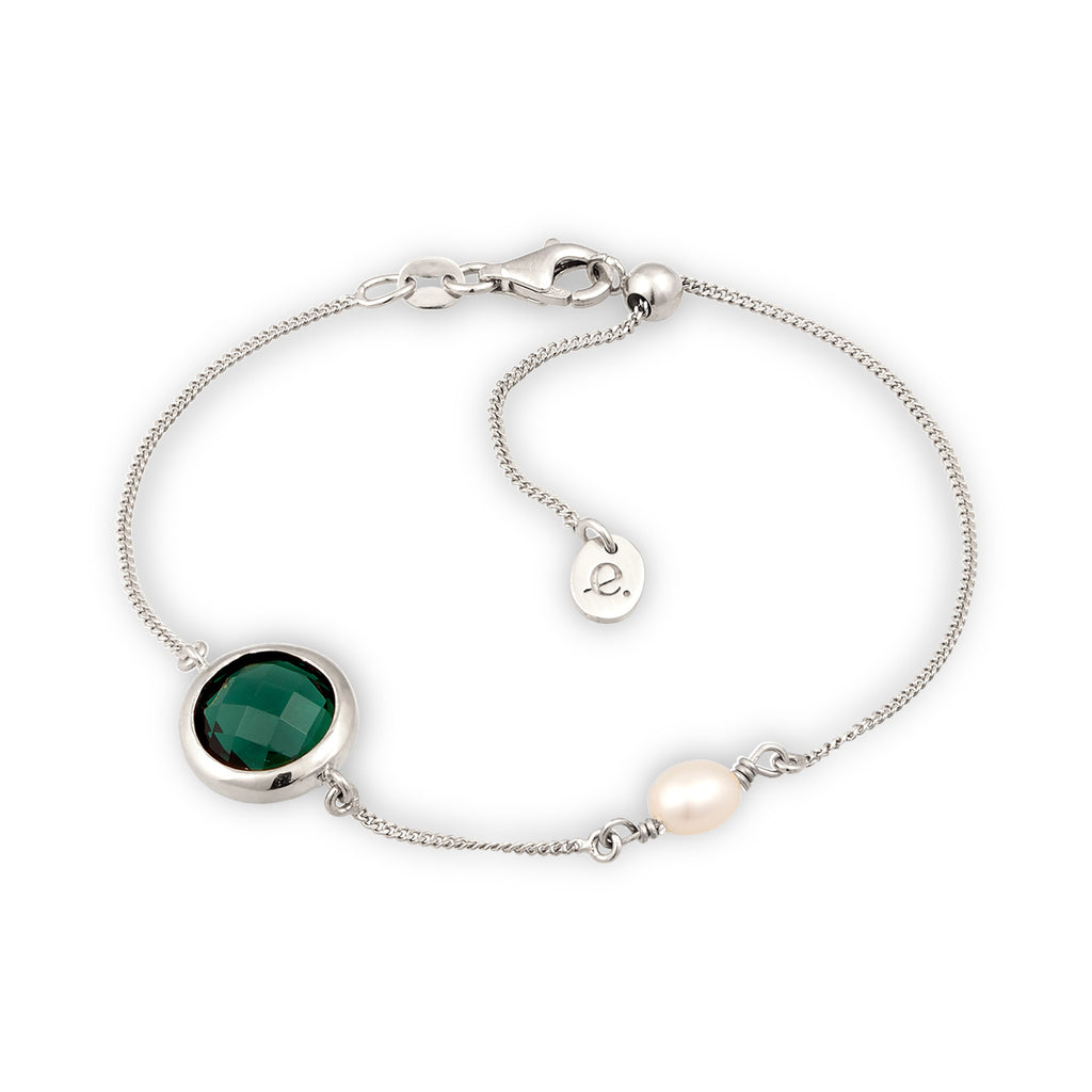 Silber - Elli PREMIUM | Armband | Quarz (Grün) & Süßwasserperle | 925 Sterling Silber