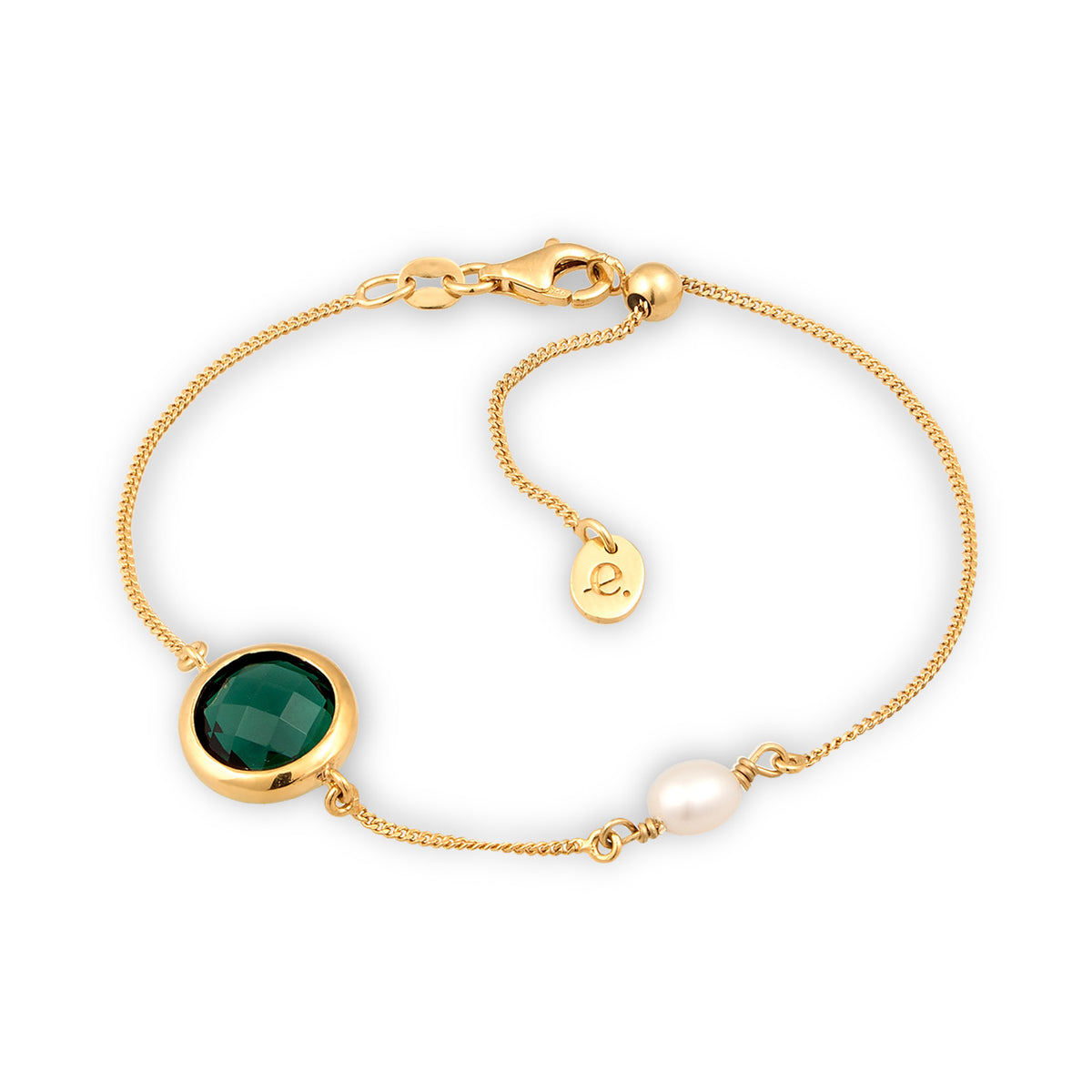 Gold - Elli PREMIUM | Armband | Quarz (Grün) & Süßwasserperle | 925 Sterling Silber vergoldet
