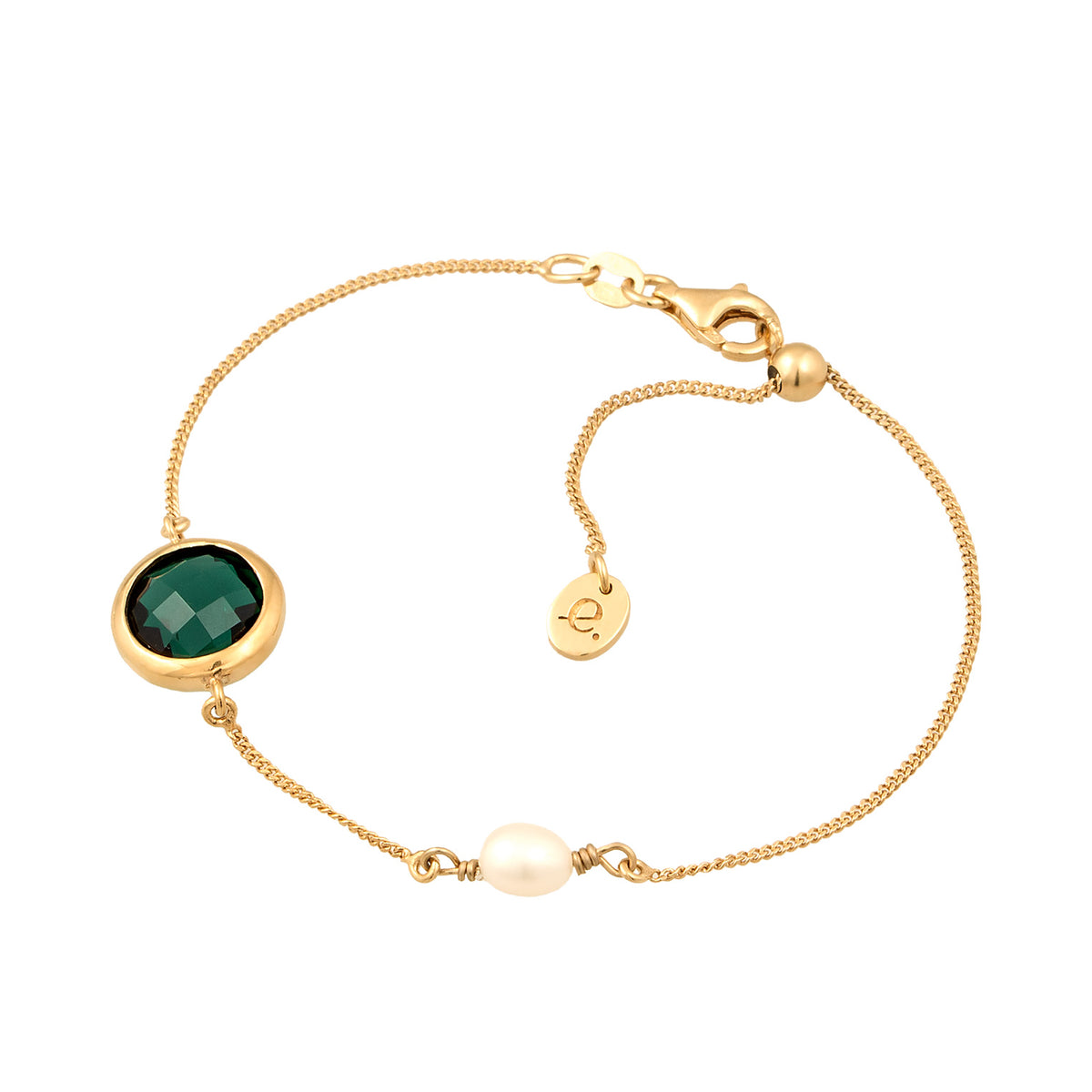 Gold - Elli PREMIUM | Armband | Quarz (Grün) & Süßwasserperle | 925 Sterling Silber vergoldet