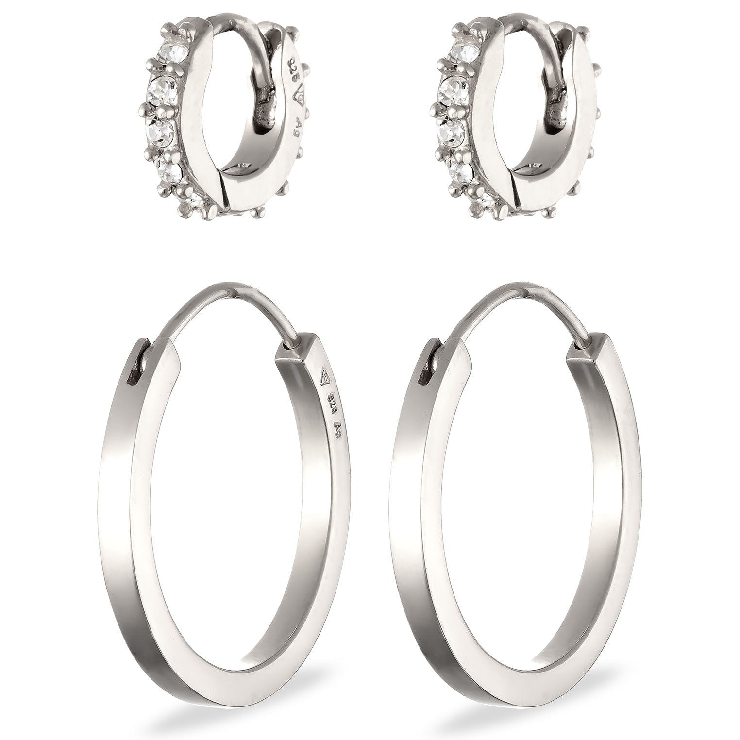 Silber - Elli | Creolen Set | Mit Kristallen von Swarovski® (Weiß) | 925 Sterling Silber