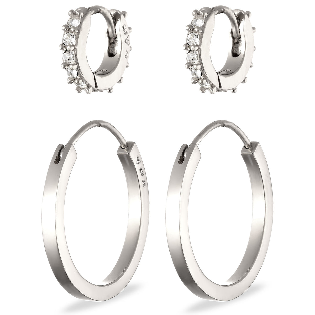 Silber - Elli | Creolen Set | Mit Kristallen von Swarovski® (Weiß) | 925 Sterling Silber