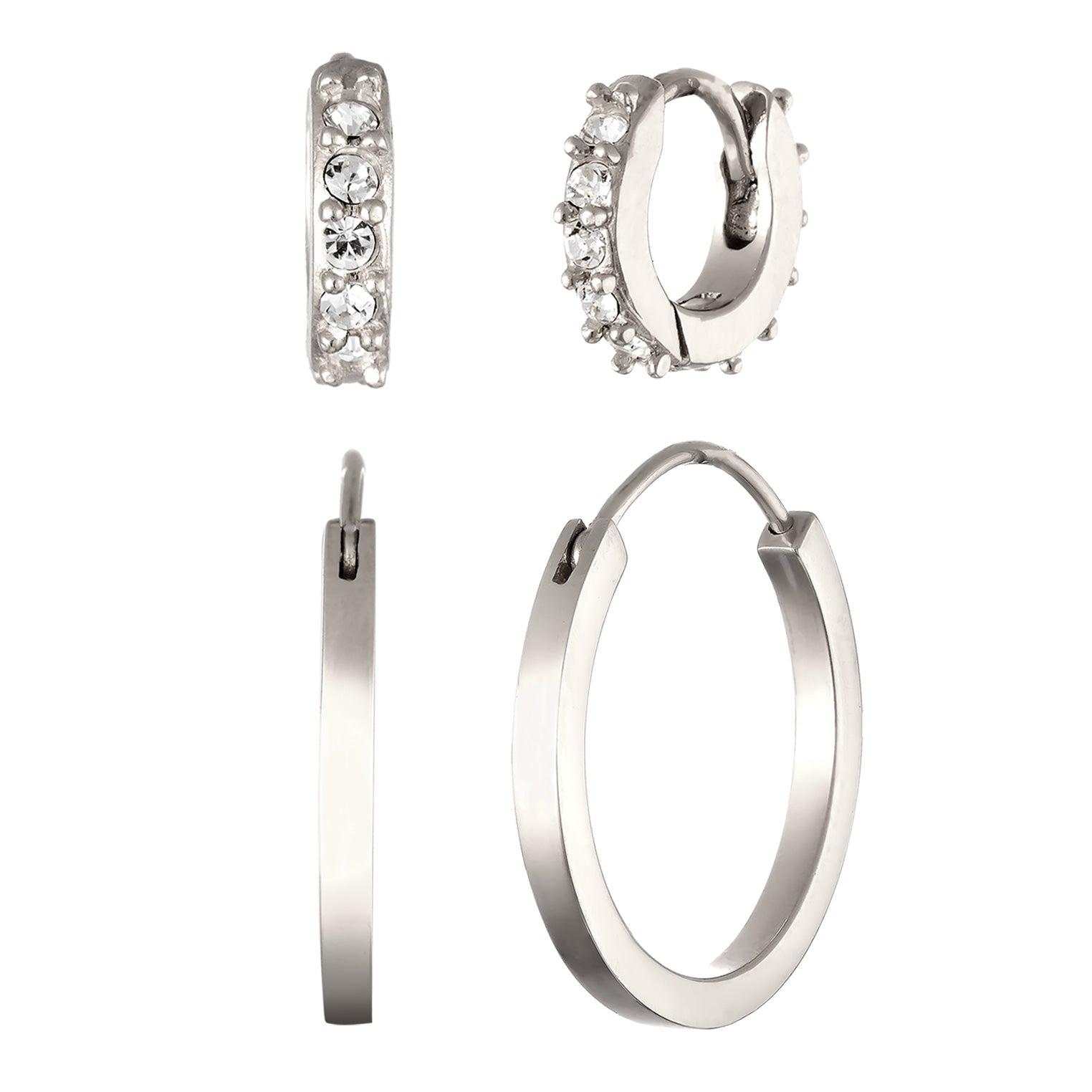 Silber - Elli | Creolen Set | Mit Kristallen von Swarovski® (Weiß) | 925 Sterling Silber