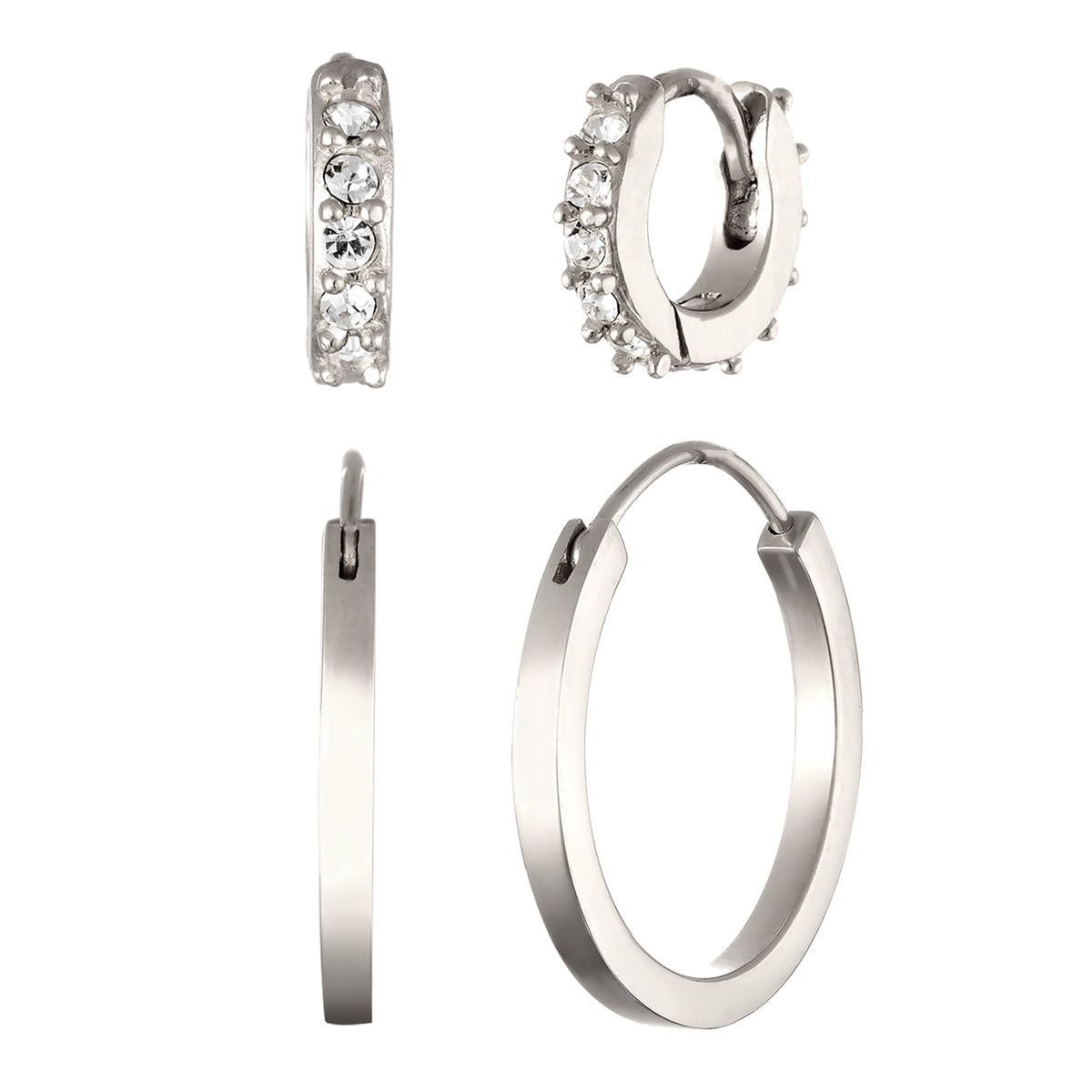 Silber - Elli | Creolen Set | Mit Kristallen von Swarovski® (Weiß) | 925 Sterling Silber
