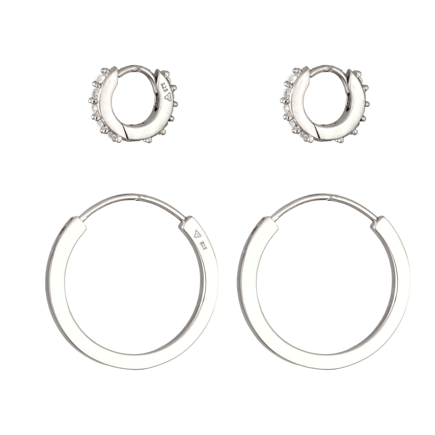 Silber - Elli | Creolen Set | Mit Kristallen von Swarovski® (Weiß) | 925 Sterling Silber