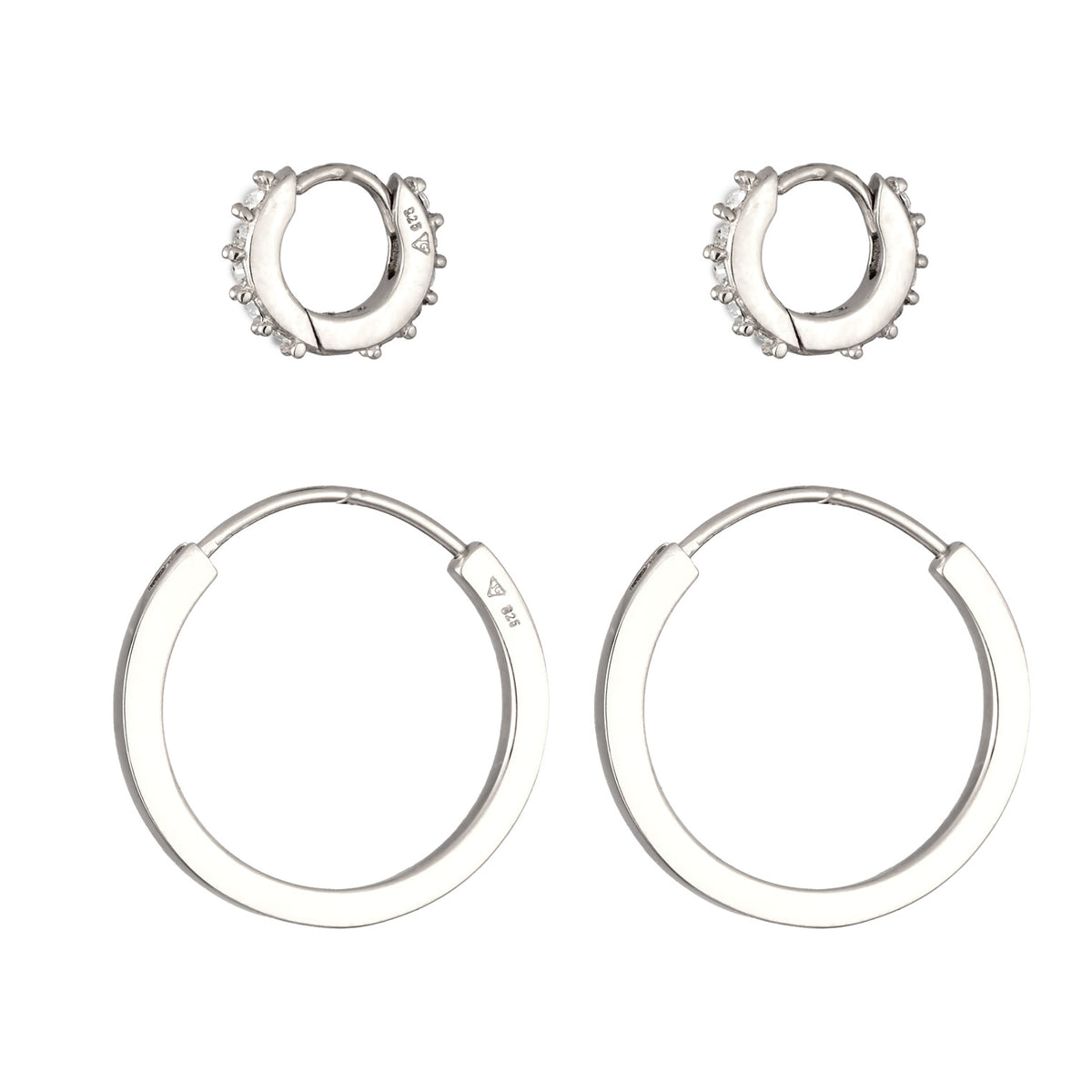 Silber - Elli | Creolen Set | Mit Kristallen von Swarovski® (Weiß) | 925 Sterling Silber