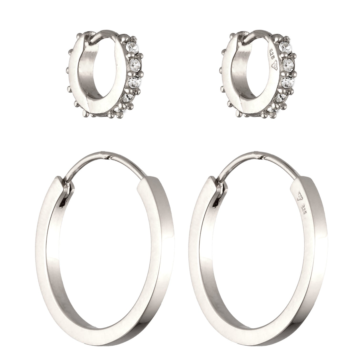 Silber - Elli | Creolen Set | Mit Kristallen von Swarovski® (Weiß) | 925 Sterling Silber