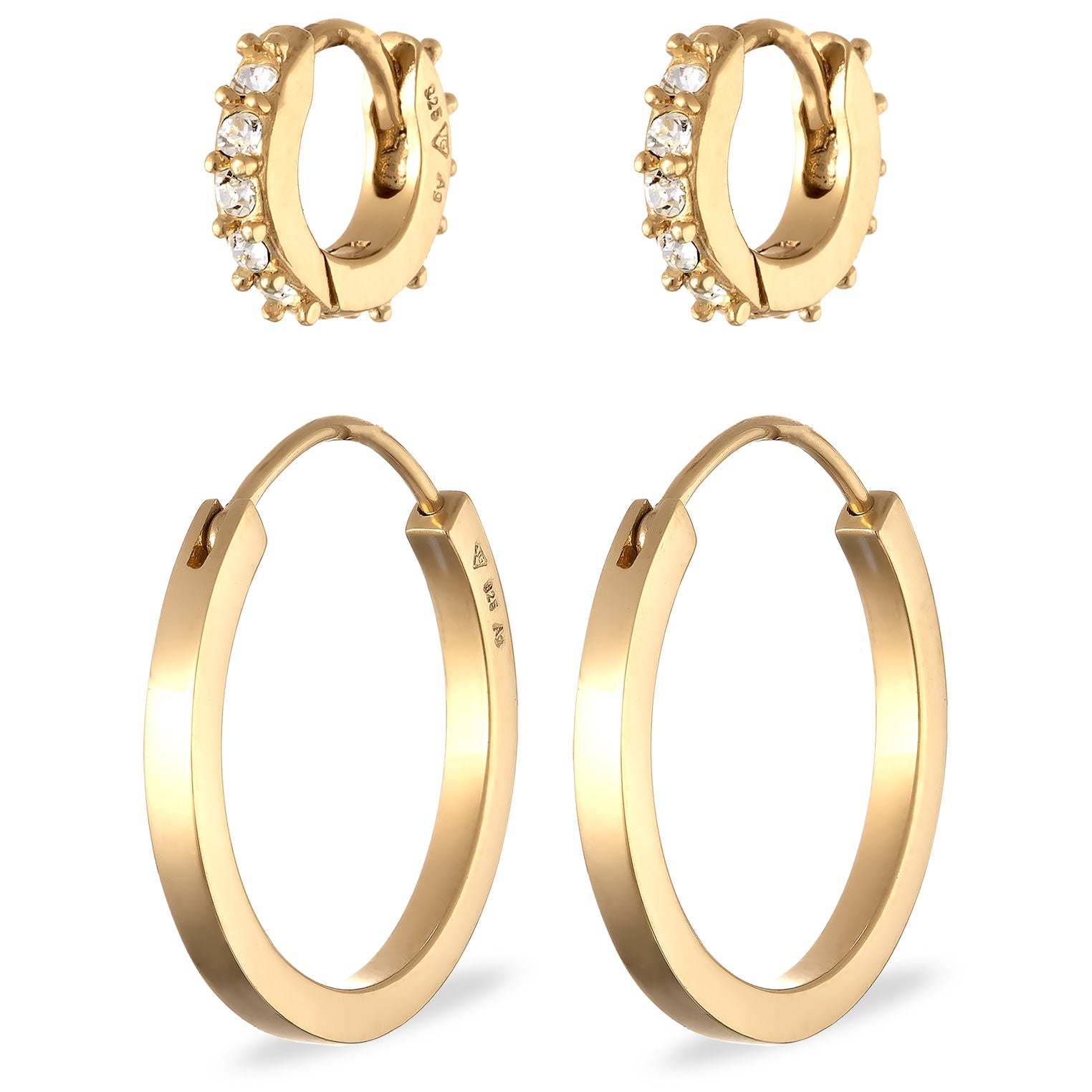 Gold - Elli | Creolen Set | Mit Kristallen von Swarovski® (Weiß) | 925 Sterling Silber vergoldet