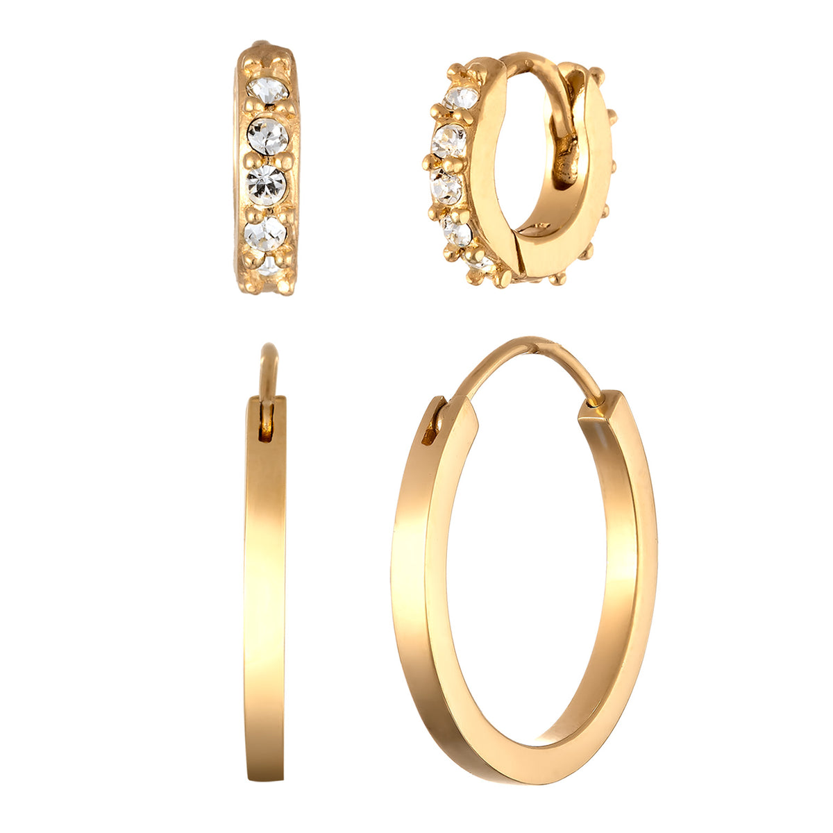 Gold - Elli | Creolen Set | Mit Kristallen von Swarovski® (Weiß) | 925 Sterling Silber vergoldet