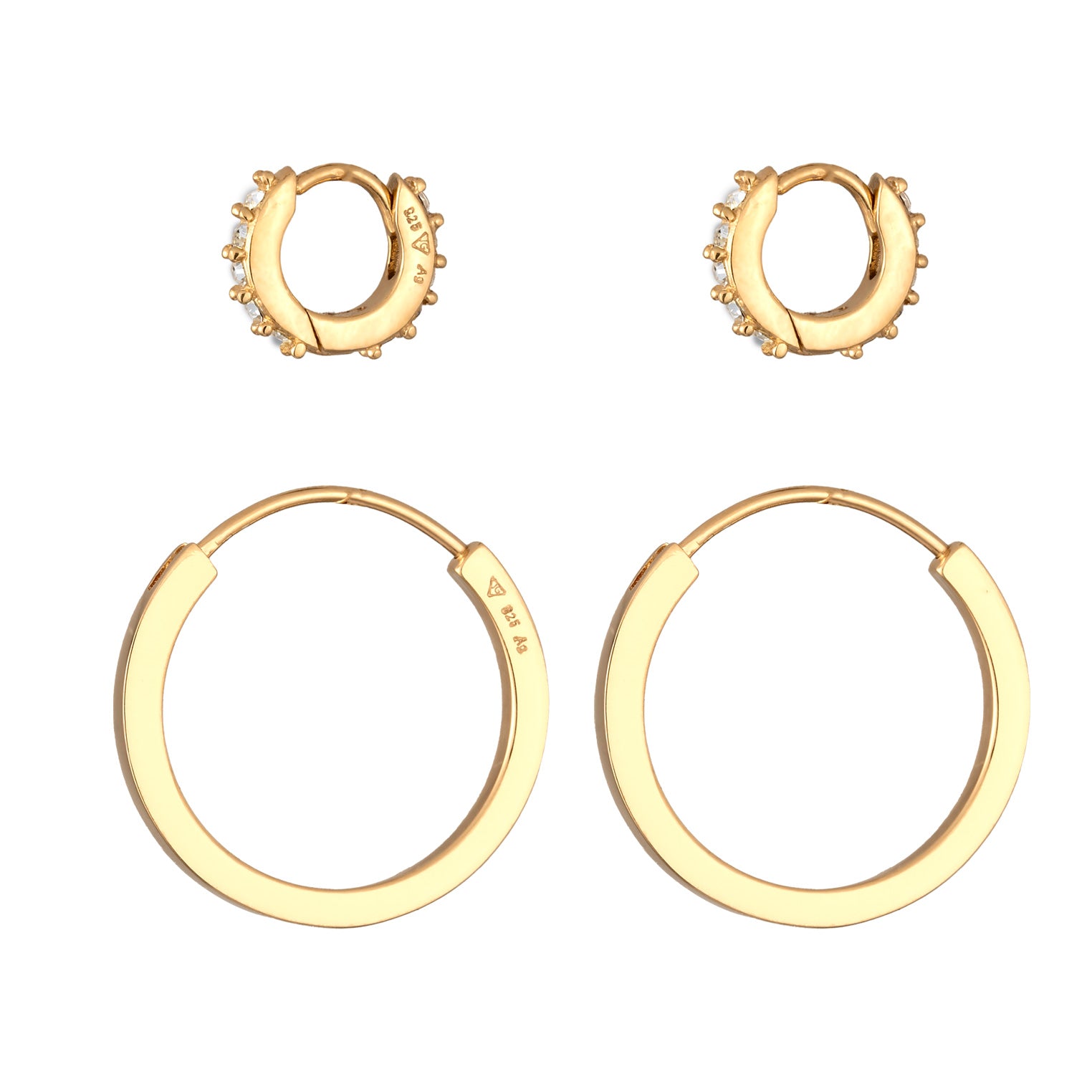 Gold - Elli | Creolen Set | Mit Kristallen von Swarovski® (Weiß) | 925 Sterling Silber vergoldet