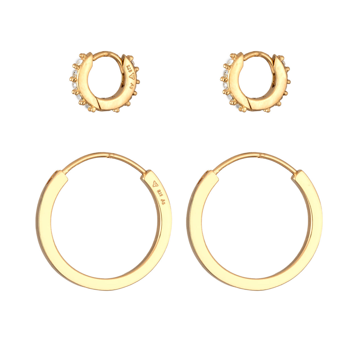Gold - Elli | Creolen Set | Mit Kristallen von Swarovski® (Weiß) | 925 Sterling Silber vergoldet