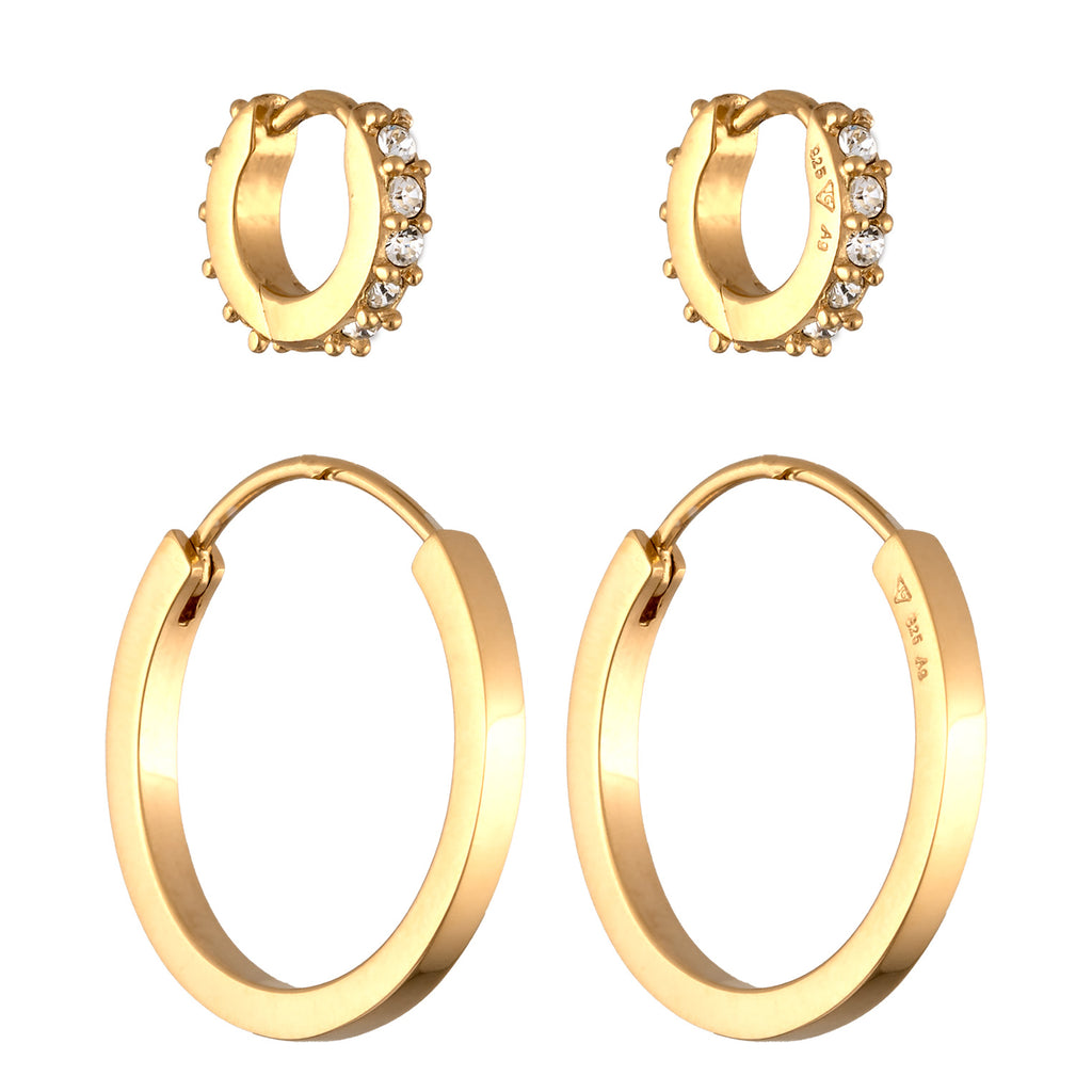 Gold - Elli | Creolen Set | Mit Kristallen von Swarovski® (Weiß) | 925 Sterling Silber vergoldet