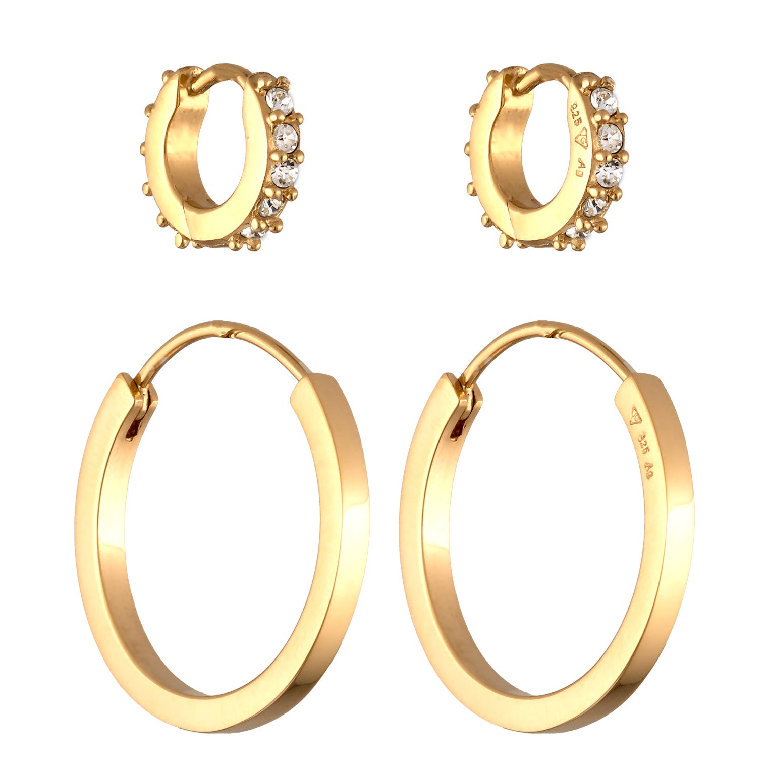 Gold - Elli | Creolen Set | Mit Kristallen von Swarovski® (Weiß) | 925 Sterling Silber vergoldet