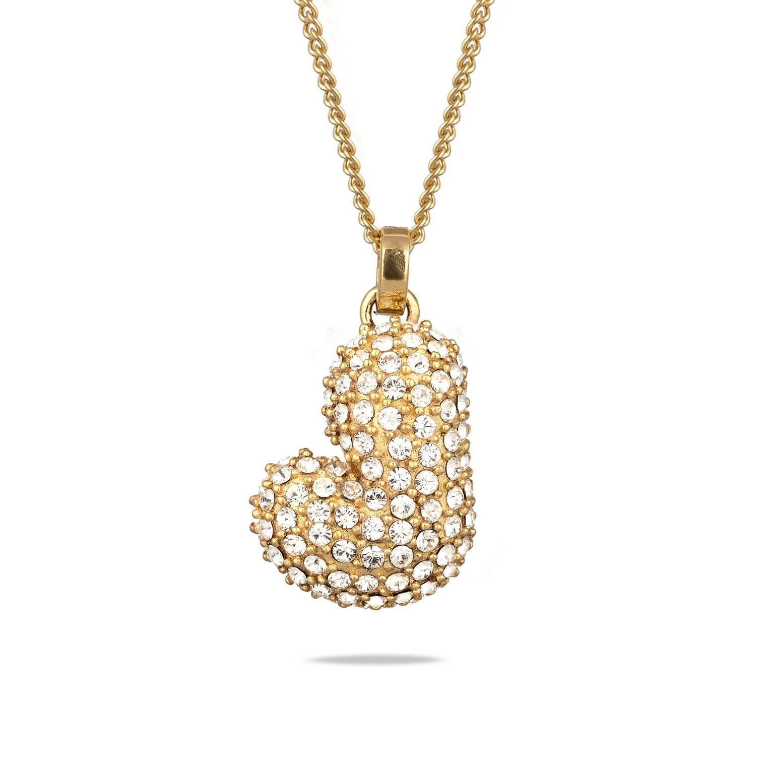 Gold - Elli | Halskette Bubble Buchstabe J | Mit Kristallen von Swarovski® (Weiß) | 925 Sterling Silber vergoldet