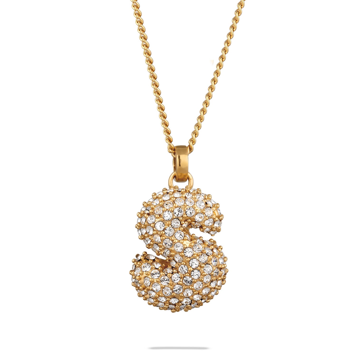 Gold - Elli | Halskette Bubble Buchstabe S | Mit Kristallen von Swarovski® (Weiß) | 925 Sterling Silber vergoldet