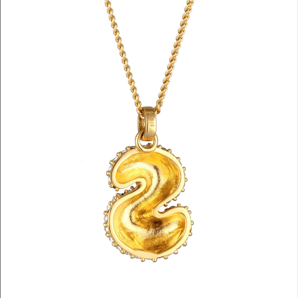 Gold - Elli | Halskette Bubble Buchstabe S | Mit Kristallen von Swarovski® (Weiß) | 925 Sterling Silber vergoldet