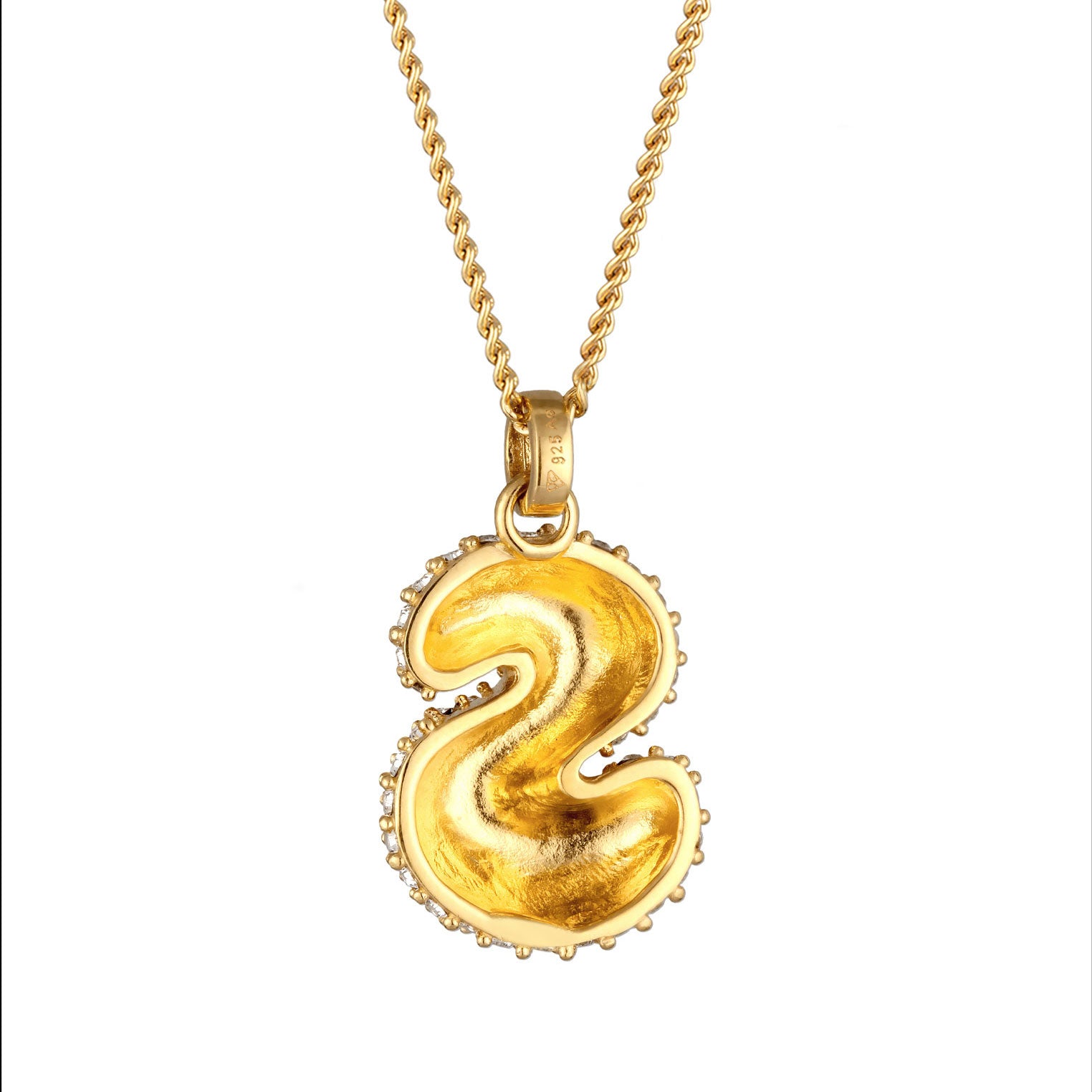 Gold - Elli | Halskette Bubble Buchstabe S | Mit Kristallen von Swarovski® (Weiß) | 925 Sterling Silber vergoldet
