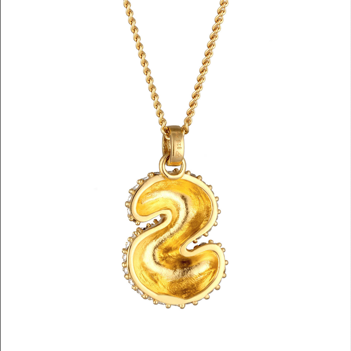 Gold - Elli | Halskette Bubble Buchstabe S | Mit Kristallen von Swarovski® (Weiß) | 925 Sterling Silber vergoldet