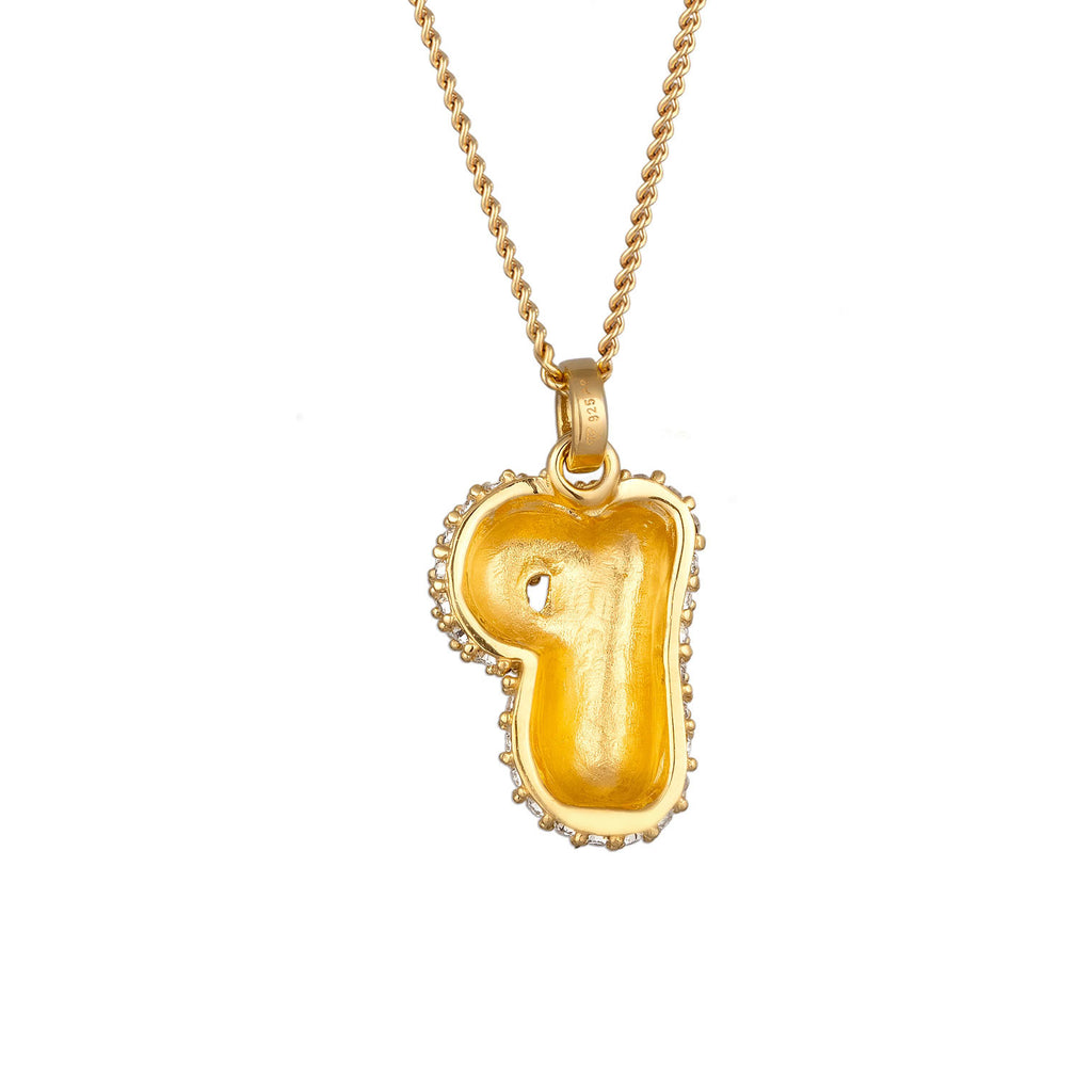 Gold - Elli | Halskette Bubble Buchstabe P | Mit Kristallen von Swarovski® (Weiß) | 925 Sterling Silber vergoldet