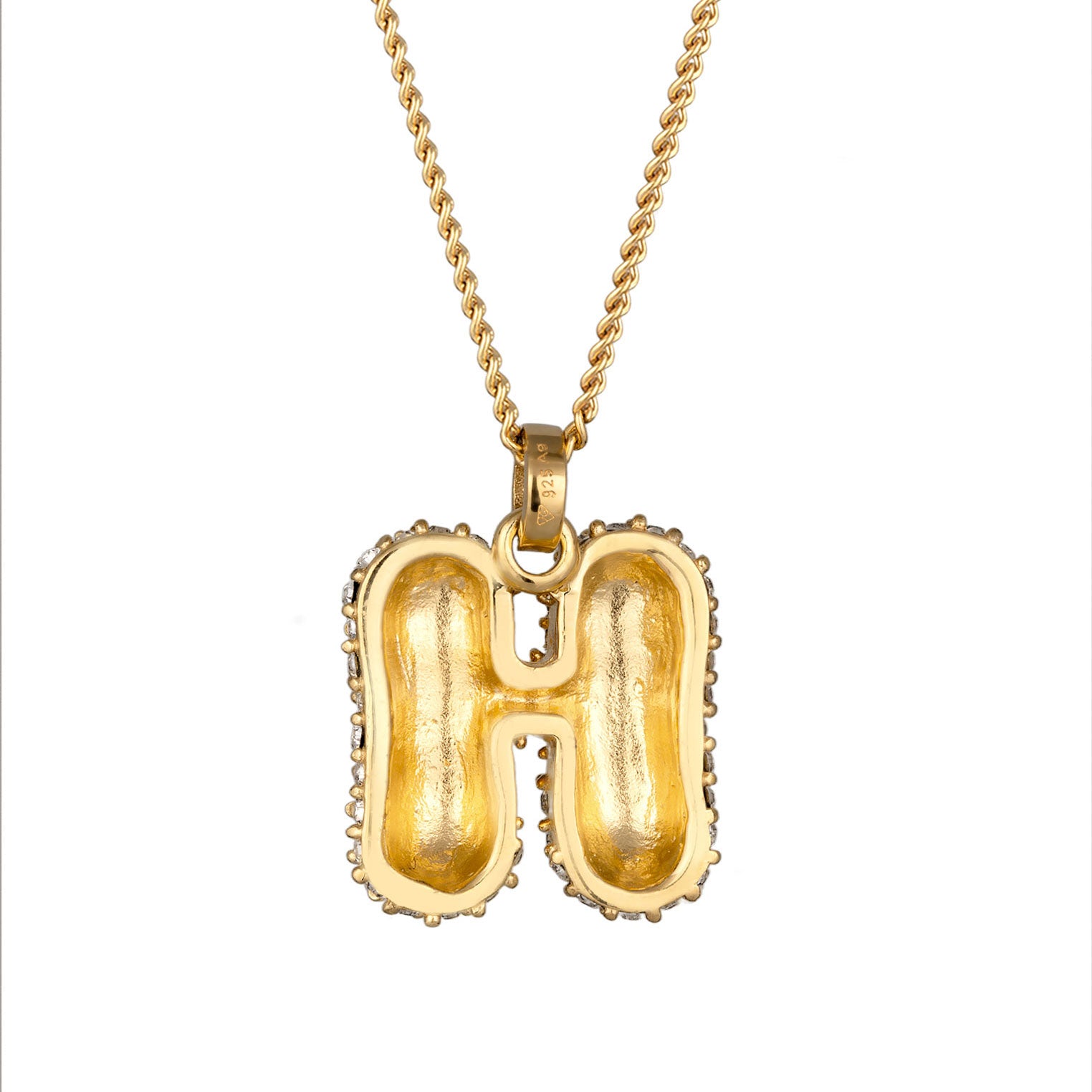 Gold - Elli | Halskette Bubble Buchstabe H | Mit Kristallen von Swarovski® (Weiß) | 925 Sterling Silber vergoldet